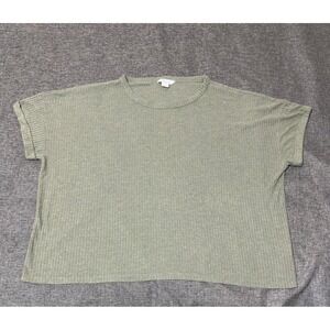 Natural Reflections Womens 2X Top Sage Green Waffle Knit Short Sleeve Crew Neck